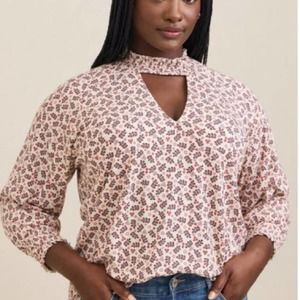 Torrid Textured Jersey Choker Neck Smocked Bottom Top